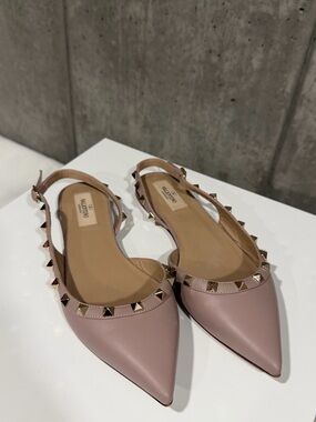 Valentino Garavani Blush Pink Rockstud Pointed Slingback Flats